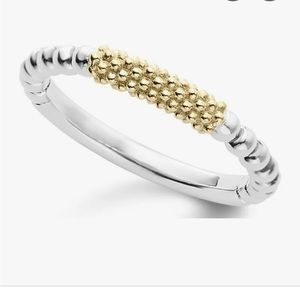 Lagos Caviar Icon 18k Gold and Sterling Silver Bead Bar Stacking Ring